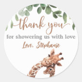 Giraffe baby shower gunst sticker (Voorkant)