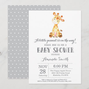 Giraffe Baby shower Invitation Grey Kaart