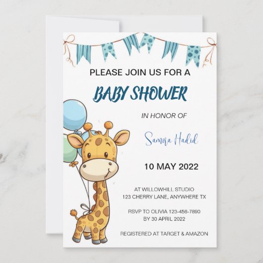 Giraffe Baby shower - Jongen Kaart (Voorkant)