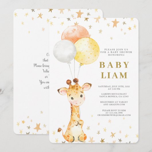Giraffe Baby shower Kaart (Voorkant / Achterkant)