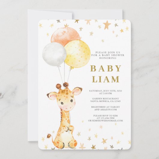 Giraffe Baby shower Kaart (Voorkant)
