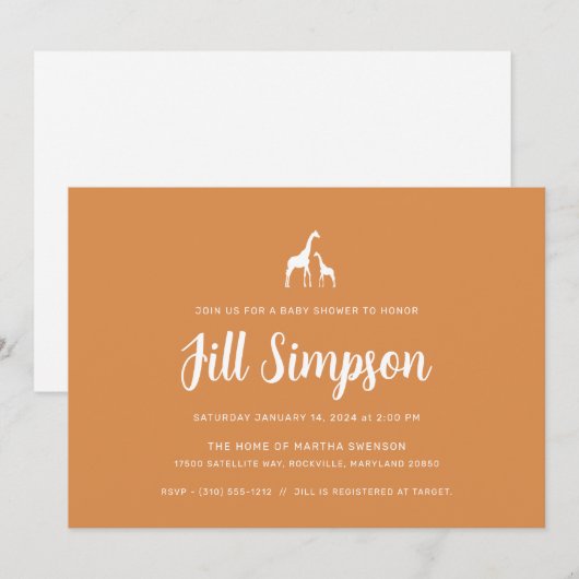 Giraffe Baby shower Kaart (Voorkant / Achterkant)