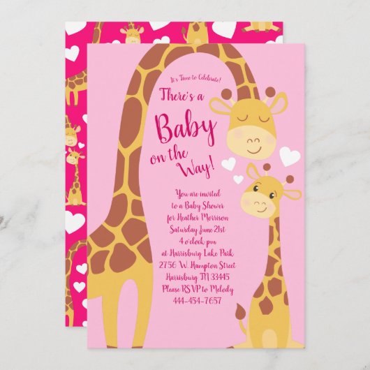 Giraffe Baby shower Kaart (Voorkant / Achterkant)