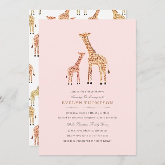 Giraffe Baby shower Kaart (Voorkant / Achterkant)