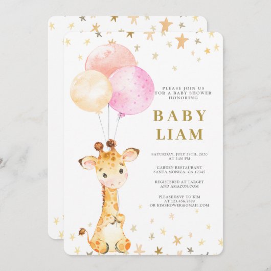 Giraffe Baby shower Kaart (Voorkant / Achterkant)