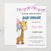 Giraffe Baby shower - Meisje Kaart (Voorkant / Achterkant)