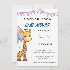 Giraffe Baby shower - Meisje Kaart