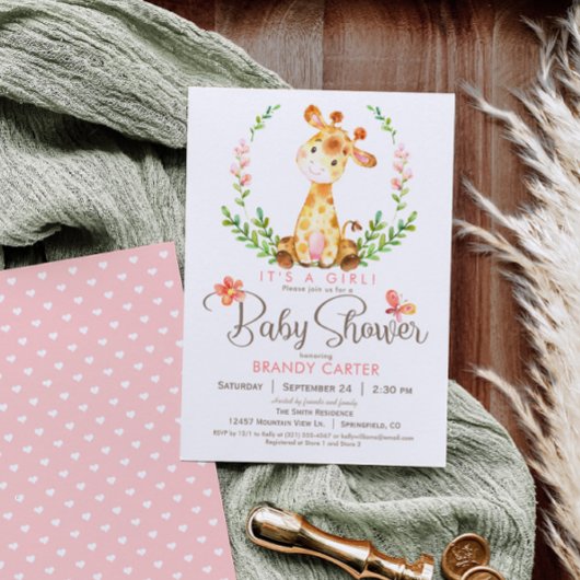 Giraffe Baby shower, meisje Kaart