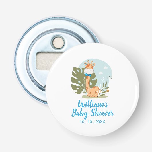 Giraffe Baby shower Napkin (Boy Safari Animal) Button Flesopener (Voorkant)