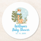 Giraffe Baby shower Napkin (Boy Safari Animal) Ronde Kartonnen Onderzetter (Voorkant)