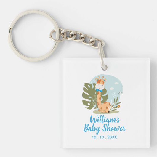 Giraffe Baby shower Napkin (Boy Safari Animal) Sleutelhanger (voorkant)