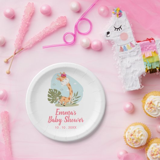 Giraffe Baby shower Napkin (Girl Safari Animal) Papieren Bordje (Feest)