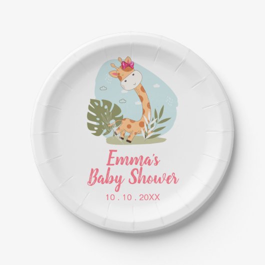 Giraffe Baby shower Napkin (Girl Safari Animal) Papieren Bordje (Voorkant)