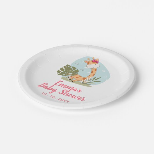 Giraffe Baby shower Napkin (Girl Safari Animal) Papieren Bordje (Gekanteld)