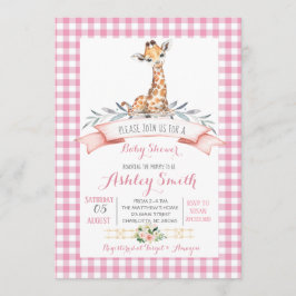 Giraffe baby shower nodigroze meisje uit kaart