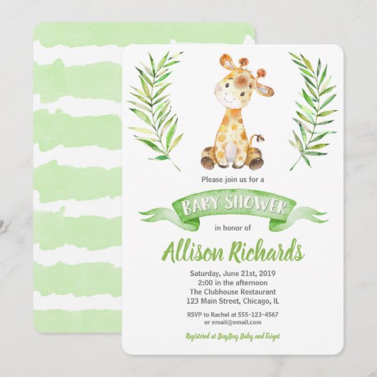 Giraffe baby shower nodigt genderneutraal uit kaart (Voorkant / Achterkant)