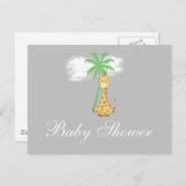 Giraffe baby shower op zilvergrijze uitnodigingen (Voorkant / Achterkant)