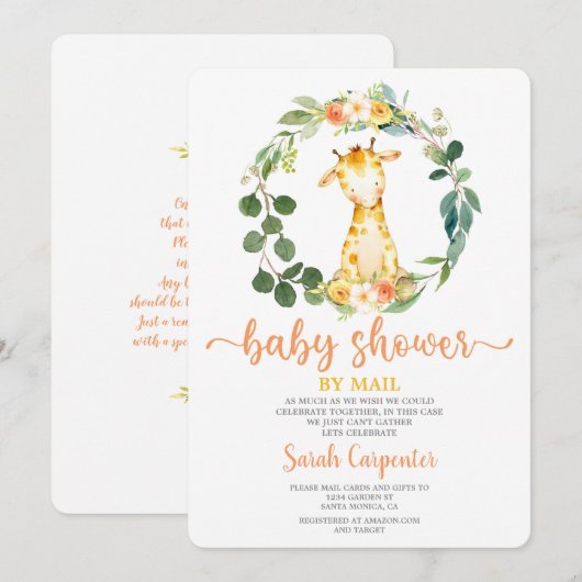 Giraffe Baby shower per postmeisje Kaart (Voorkant / Achterkant)
