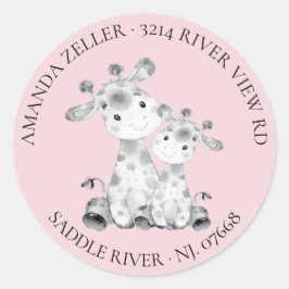 Giraffe Baby shower retouradreslabel Ronde Sticker