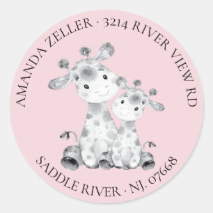 Giraffe Baby shower retouradreslabel Ronde Sticker