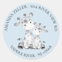 Giraffe Baby shower retouradreslabel Ronde Sticker