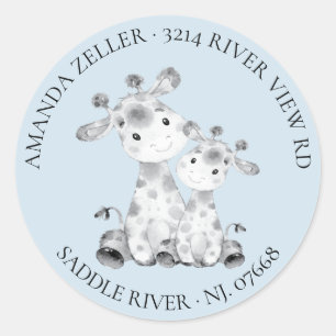 Giraffe Baby shower retouradreslabel Ronde Sticker