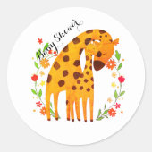 Giraffe Baby shower Ronde Sticker (Voorkant)