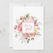 Giraffe Baby shower | Roze Floral Kaart (Achterkant)