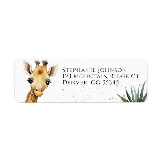 Giraffe Baby shower Safari Groen Retouradres Etiket (Voorkant)