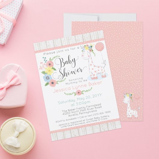Giraffe Baby shower | Schattige Bloemen & Rustiek  Kaart