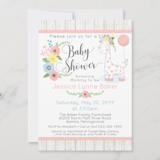 Giraffe Baby shower | Schattige Bloemen & Rustiek  Kaart (Voorkant)