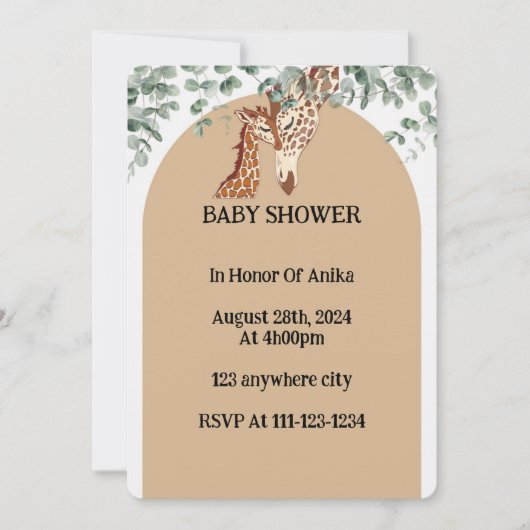 GIRAFFE BABY SHOWER UITNODIGING (Voorkant)