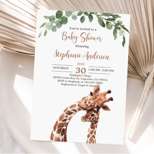 Giraffe Baby shower Uitnodiging