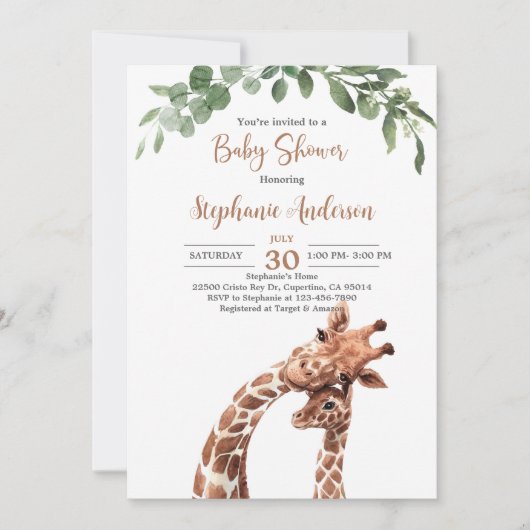 Giraffe Baby shower Uitnodiging (Voorkant)