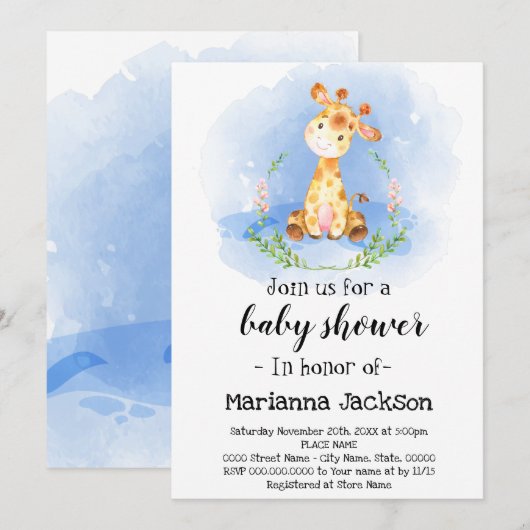 Giraffe Baby shower Uitnodiging (Voorkant / Achterkant)