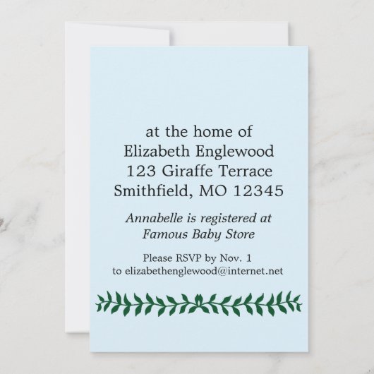 Giraffe Baby shower Uitnodiging (Achterkant)