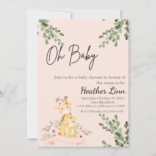 Giraffe Baby shower Uitnodiging (Voorkant)