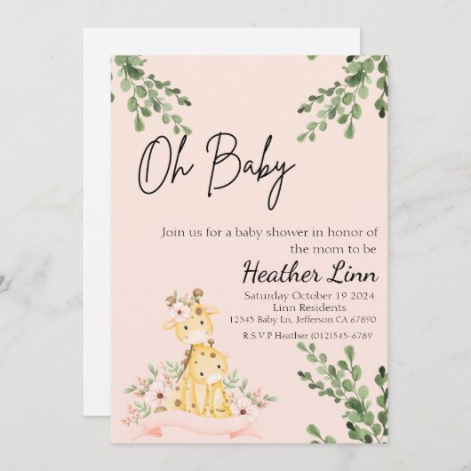 Giraffe Baby shower Uitnodiging (Voorkant / Achterkant)