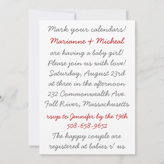 Giraffe Baby shower Uitnodiging (Achterkant)