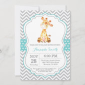 Giraffe Baby shower Uitnodiging Aqua en Gray (Voorkant)