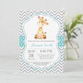 Giraffe Baby shower Uitnodiging Aqua en Gray (Staand voorkant)