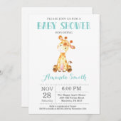 Giraffe Baby shower Uitnodiging Aqua en Gray (Voorkant / Achterkant)