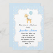 Giraffe Baby shower Uitnodiging blauw (Voorkant / Achterkant)
