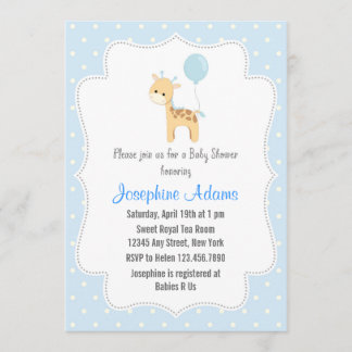 Giraffe Baby shower Uitnodiging blauw