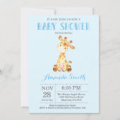 Giraffe Baby shower Uitnodiging blauw en grijs (Voorkant)