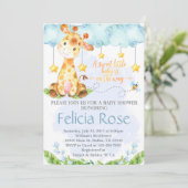 Giraffe Baby shower Uitnodiging Blue Boy uit (Staand voorkant)