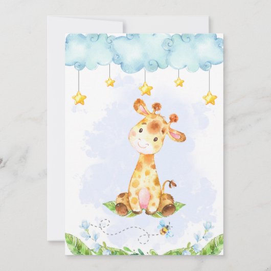 Giraffe Baby shower Uitnodiging Blue Boy uit (Achterkant)
