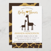 Giraffe Baby Shower Uitnodiging Bruin & Goud (Voorkant / Achterkant)