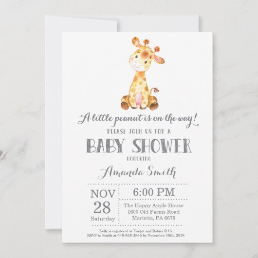 Giraffe Baby shower Uitnodiging Geel en grijs (Voorkant)