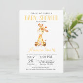 Giraffe Baby shower Uitnodiging Geel en grijs (Staand voorkant)
